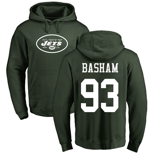New York Jets Men Green Tarell Basham Name and Number Logo NFL Football 93 Pullover Hoodie Sweatshirts